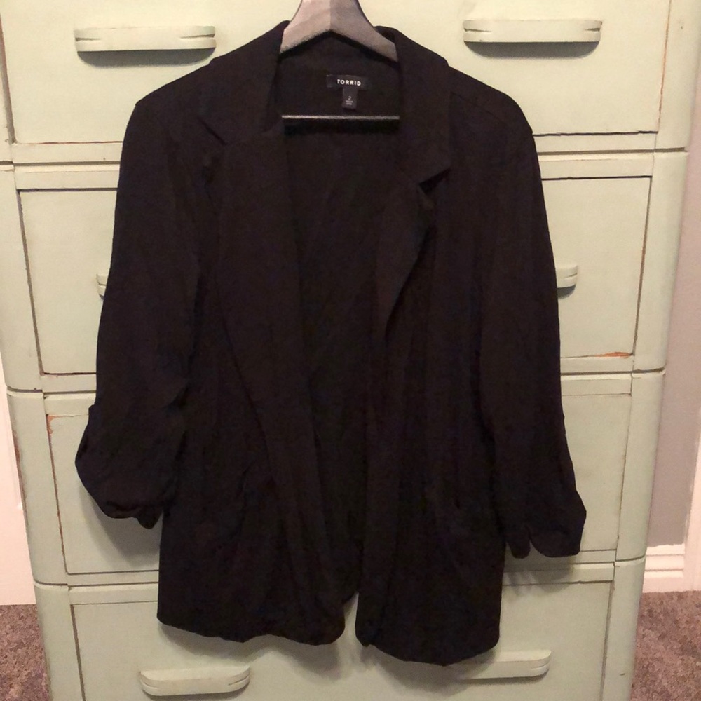Torrid black 3/4 sleeve open front blazer size 2 (size 18-20)